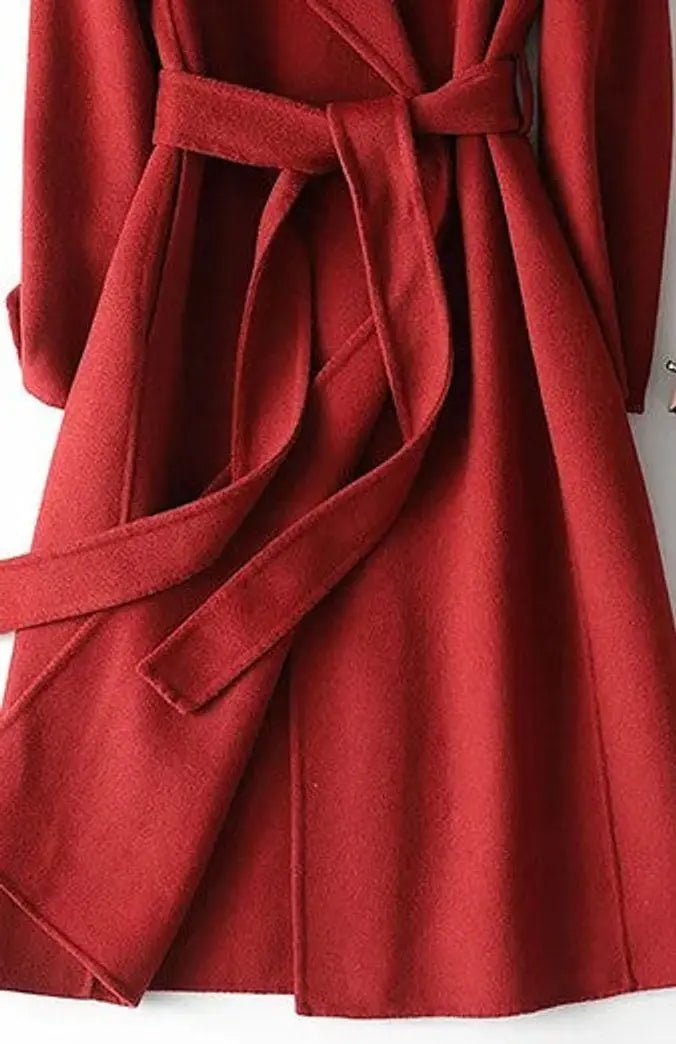 Women's Winter Coat Belted Wrap A-Line Long Wool Blend