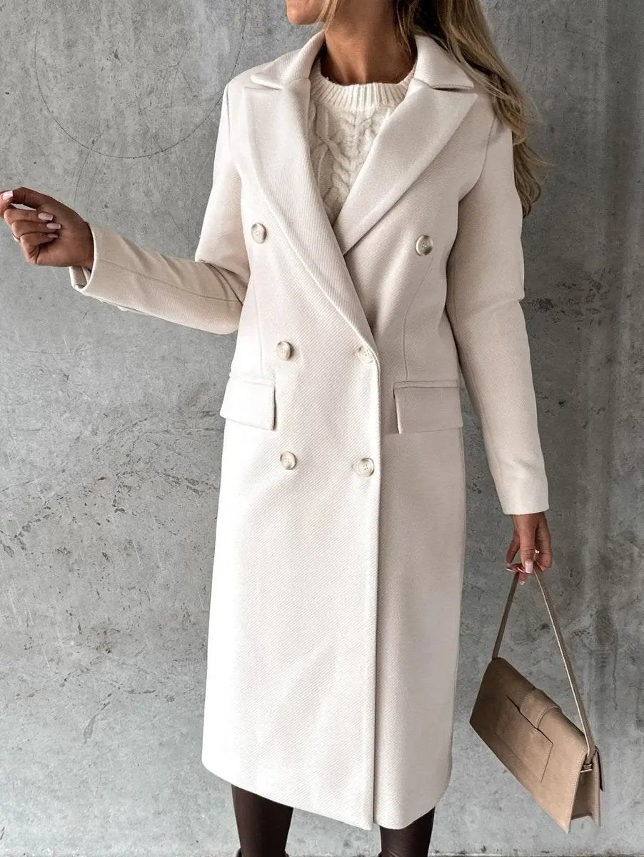 Women's Winter Coat Double-Breasted Longline Wool-Look Overcoat