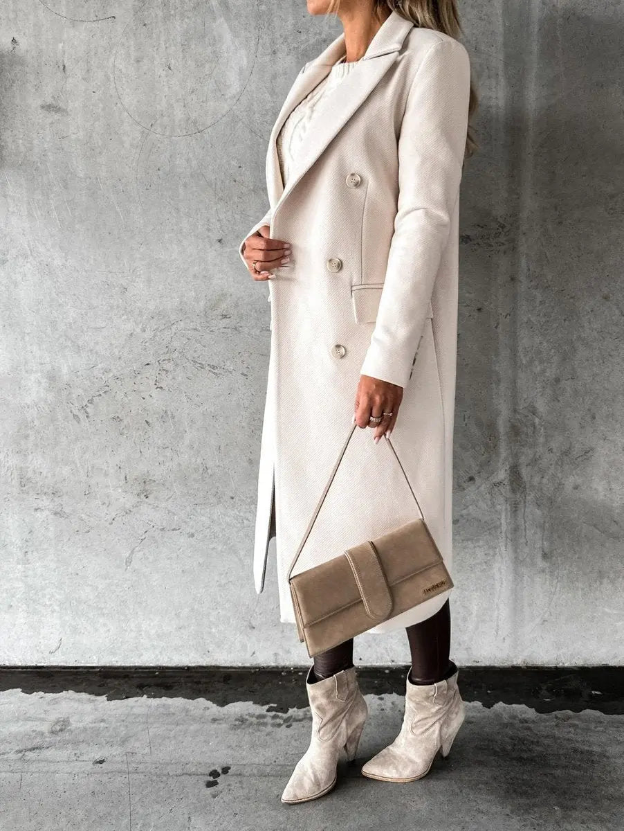 Women's Winter Coat Double-Breasted Longline Wool-Look Overcoat