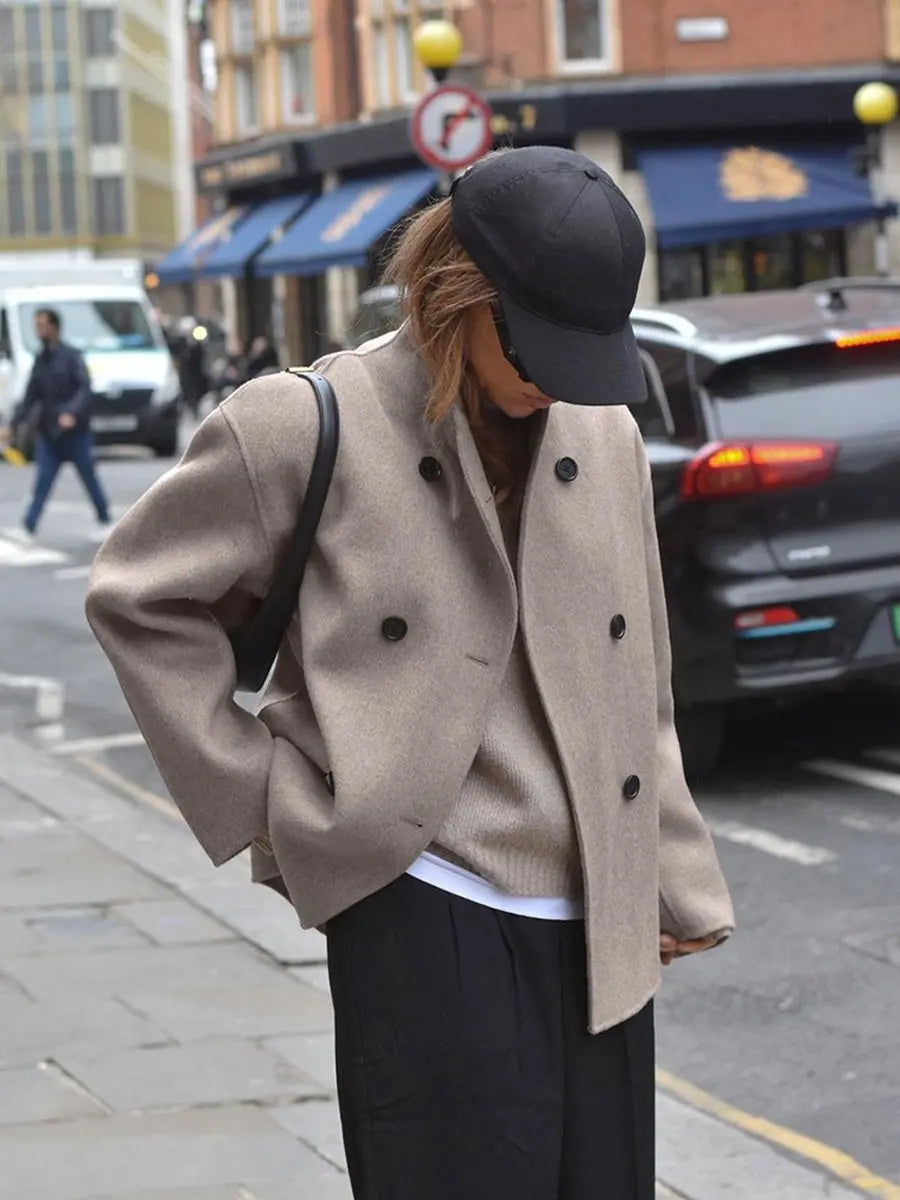 Women's Winter Coat Double Breasted Stand Collar Pea Coat