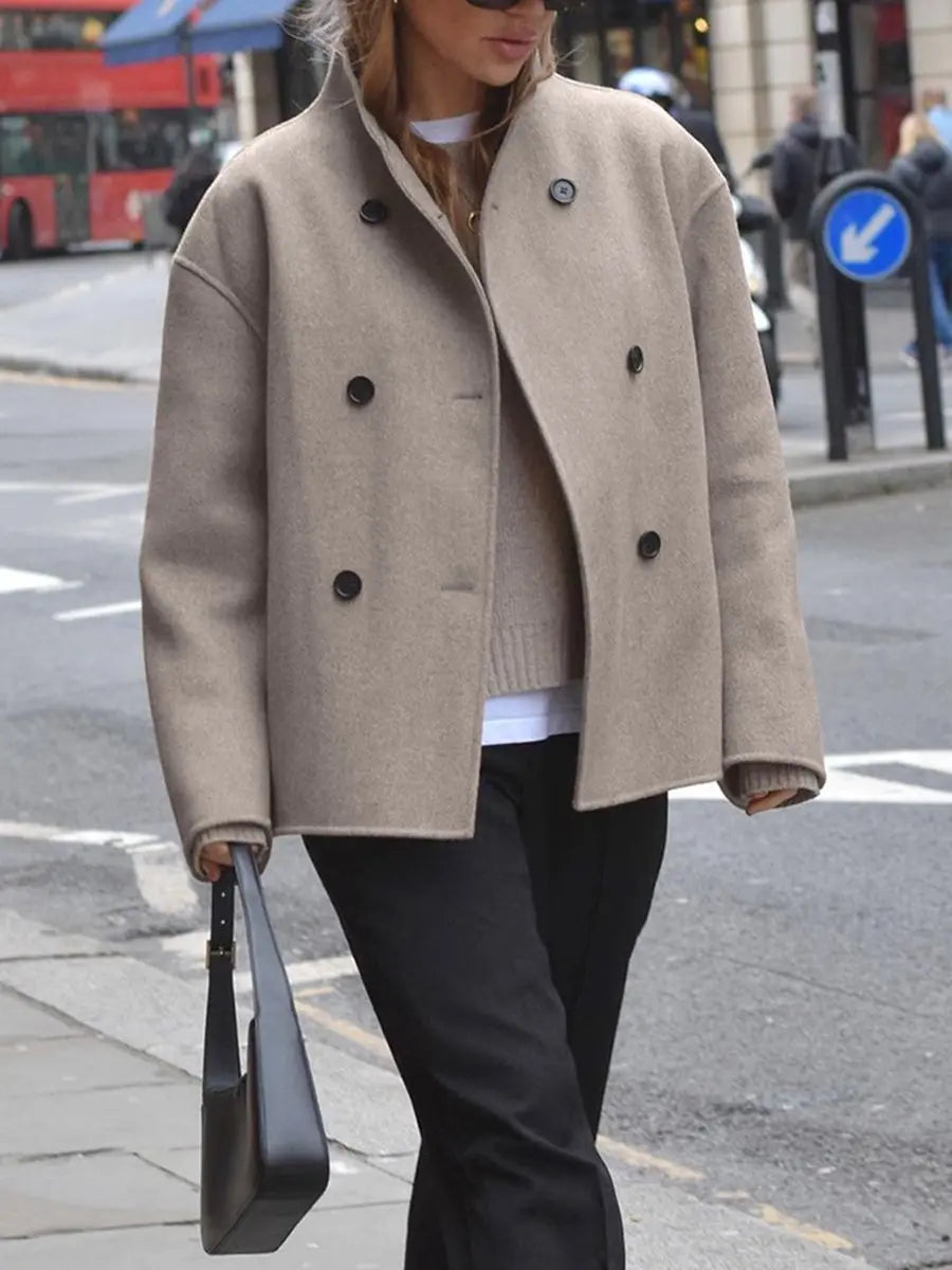 Women's Winter Coat Double Breasted Stand Collar Pea Coat