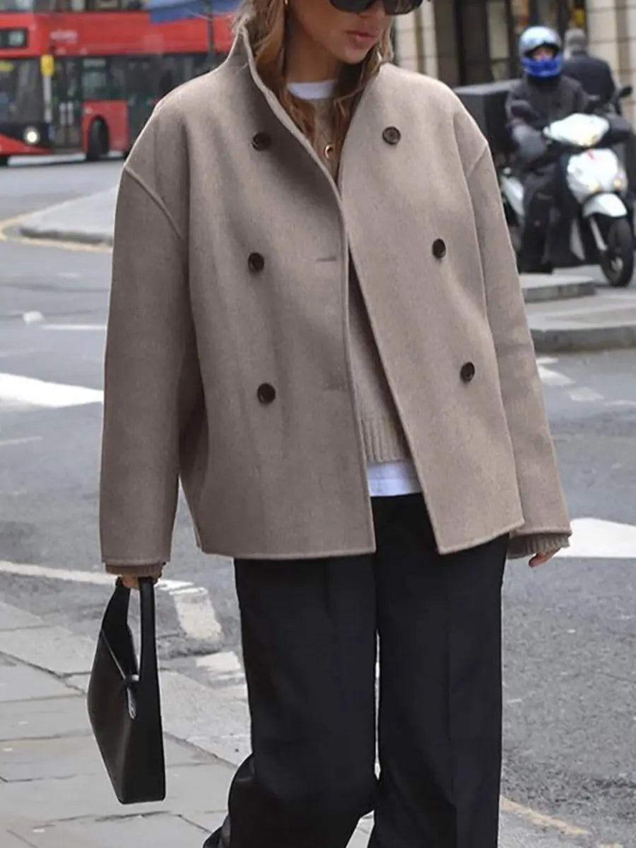 Women's Winter Coat Double Breasted Stand Collar Pea Coat