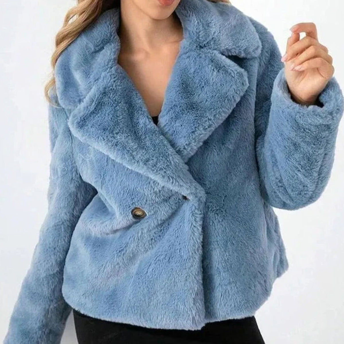 Women's Winter Coat Plush Faux-Fur Double-Breasted Lapel Jacket