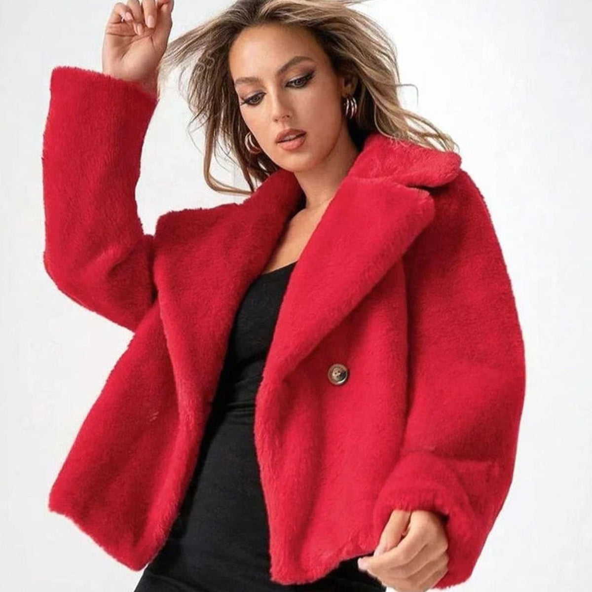 Women's Winter Coat Plush Faux-Fur Double-Breasted Lapel Jacket
