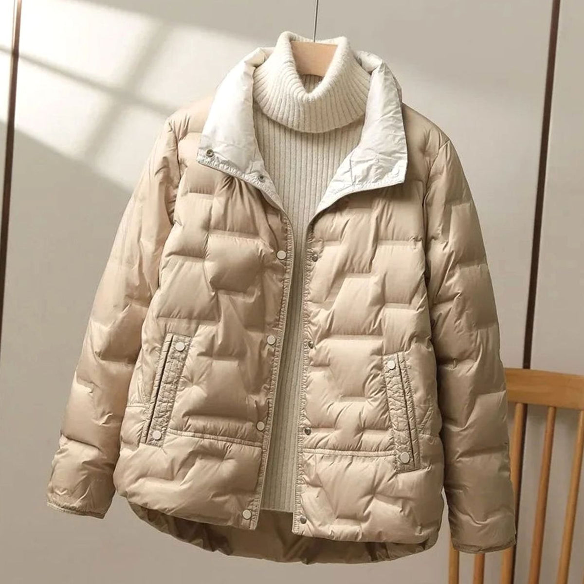 Women's Winter Quilted Down Puffer Coat High Stand Collar - Khaki