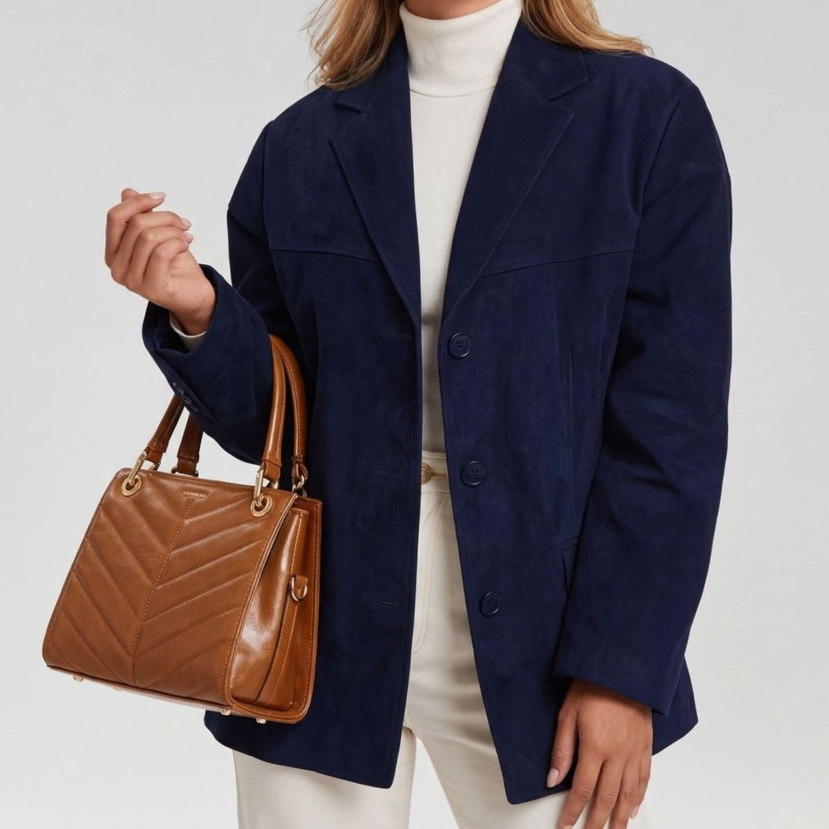 Women's Wool Blend Single-Breasted Lapel Overcoat - Blue