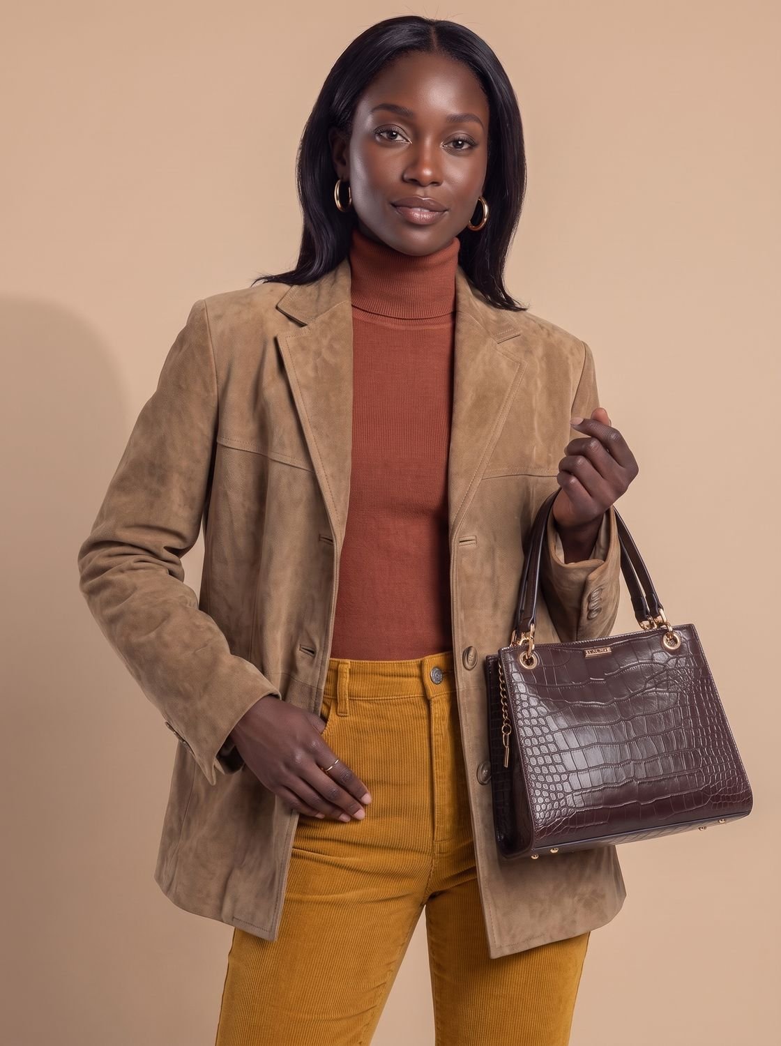 Women's Wool Blend Single-Breasted Lapel Overcoat, Brown - Brown