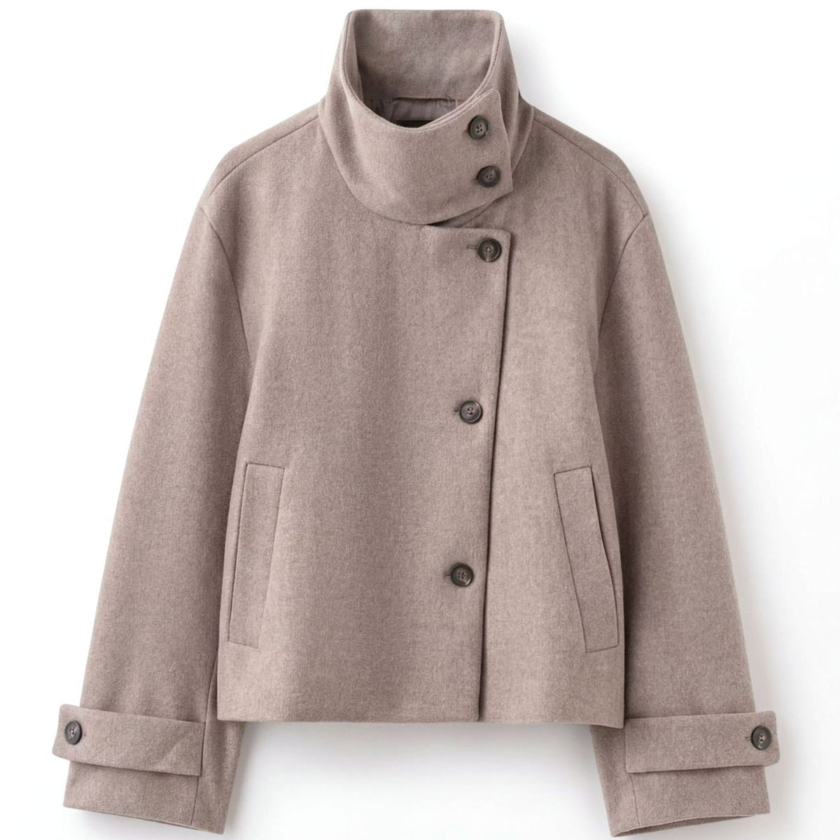 Women's Wool-Blend Stand-Collar Cropped Winter Coat Jacket - Grey