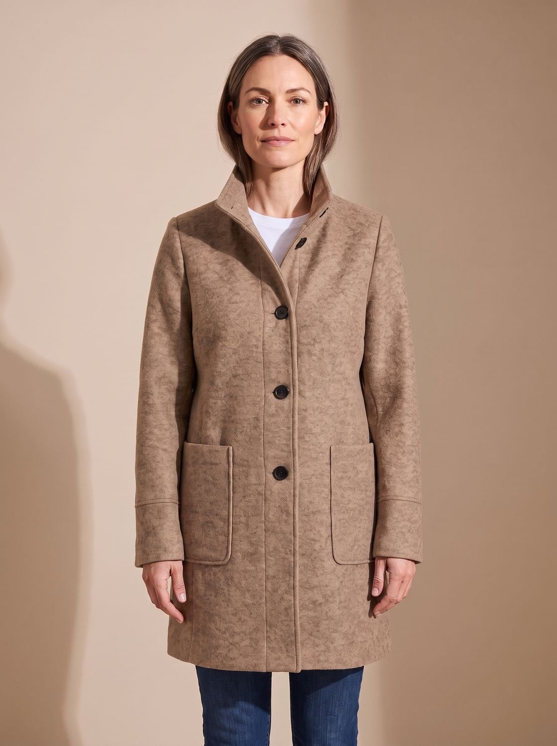 Women's Wool Blend Trench Coat High-Collar Button-Front Longline