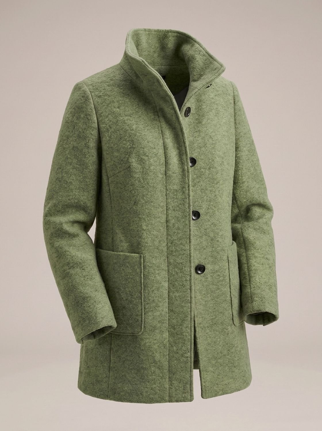 Women's Wool Blend Trench Coat High-Collar Button-Front Longline - Green