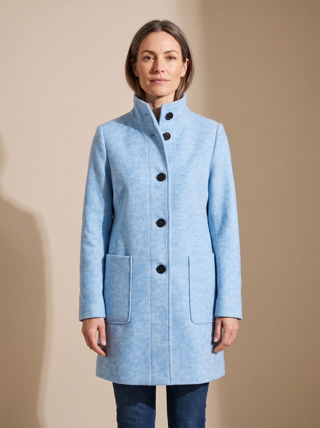 Women's Wool Blend Trench Coat High-Collar Button-Front Longline