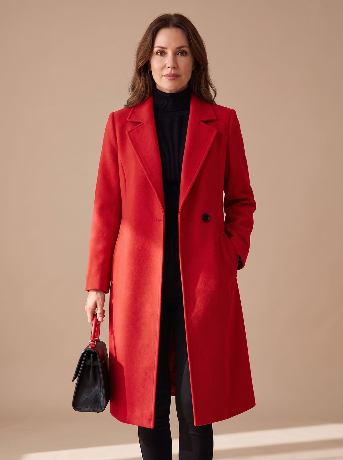 Women's Wool Coat Tailored Longline Belted Overcoat