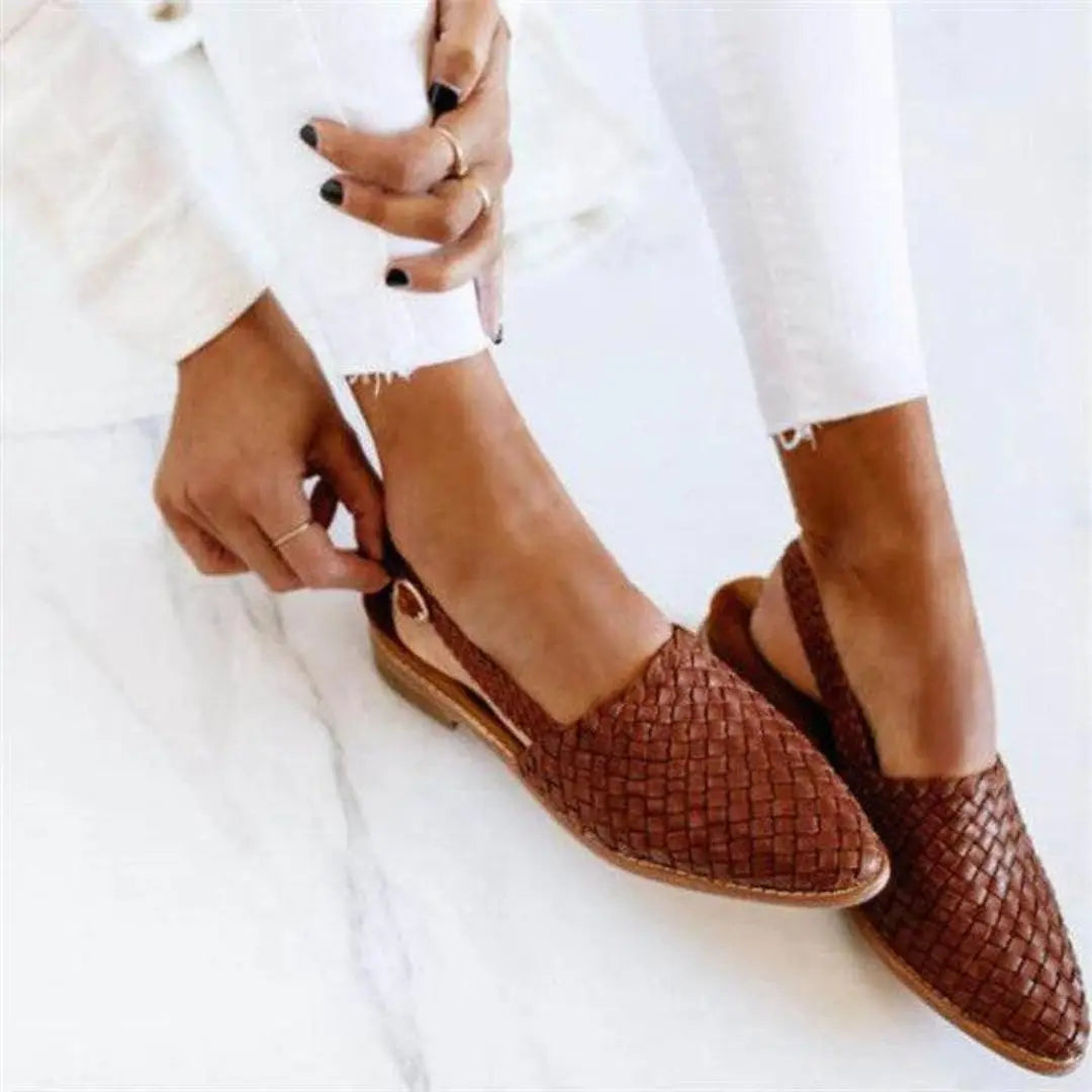 Women's Woven Ballet Flats Slip-On Comfort Shoes - Dark Brown
