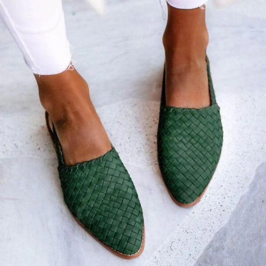 Women's Woven Ballet Flats Slip-On Comfort Shoes - Green