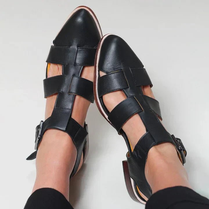 Women's Woven Flat Sandals Buckle Strap - Black