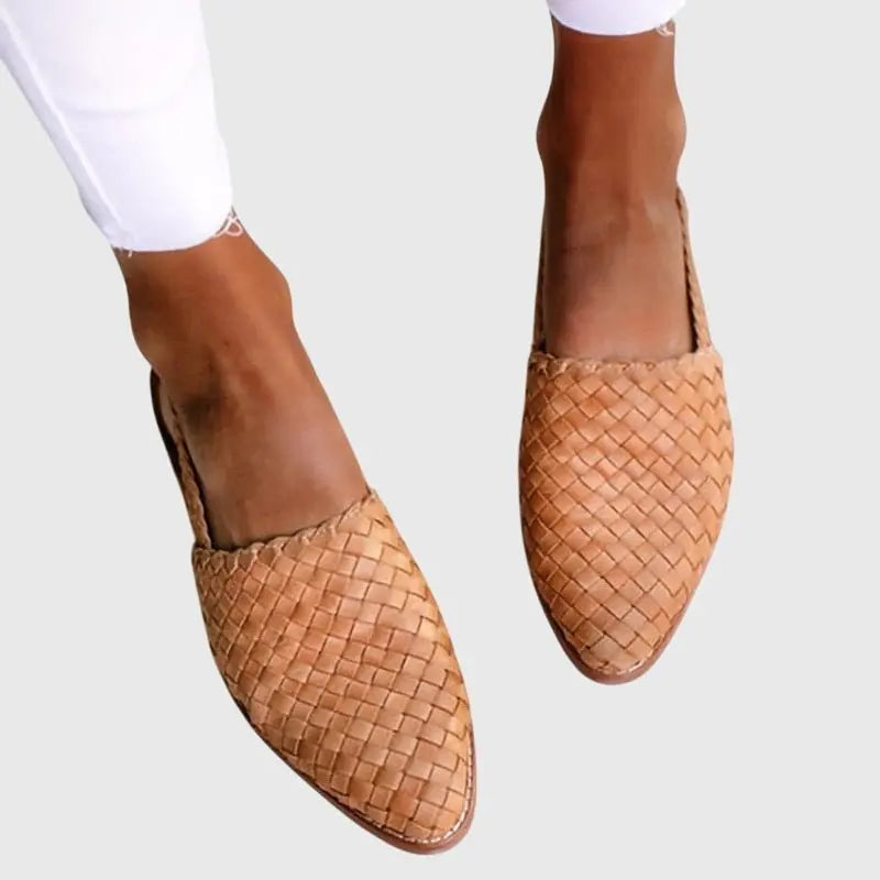 Women's Woven Flat Shoes Slip-On Orthopedic Support - Light brown