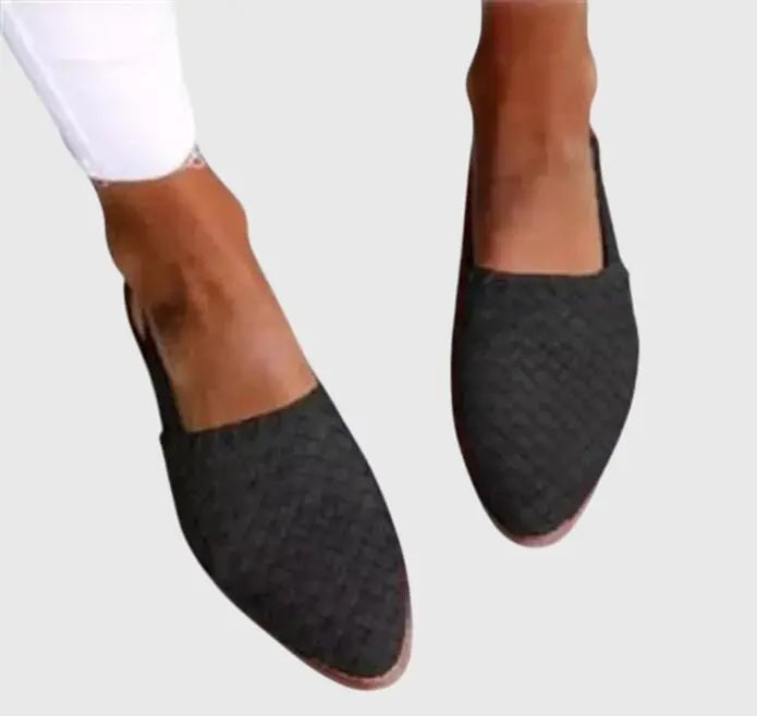 Women's Woven Flat Shoes Slip-On Orthopedic Support - Black