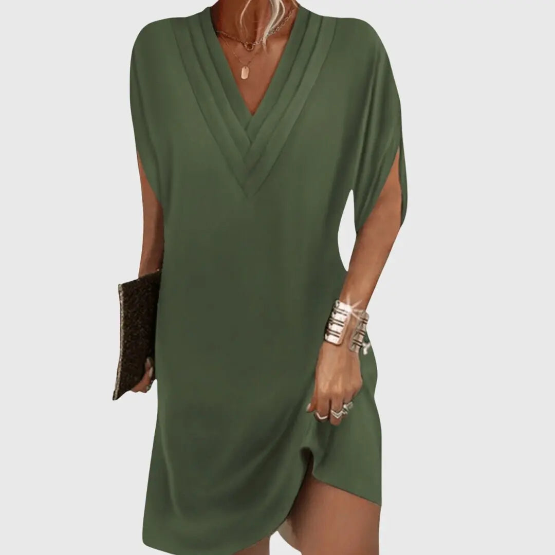 Women's Wrap Dress V-Neck Short Sleeve Tummy Hide Midi - Green (Almost sold out)
