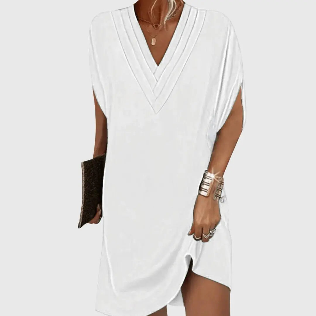 Women's Wrap Dress V-Neck Short Sleeve Tummy Hide Midi - White