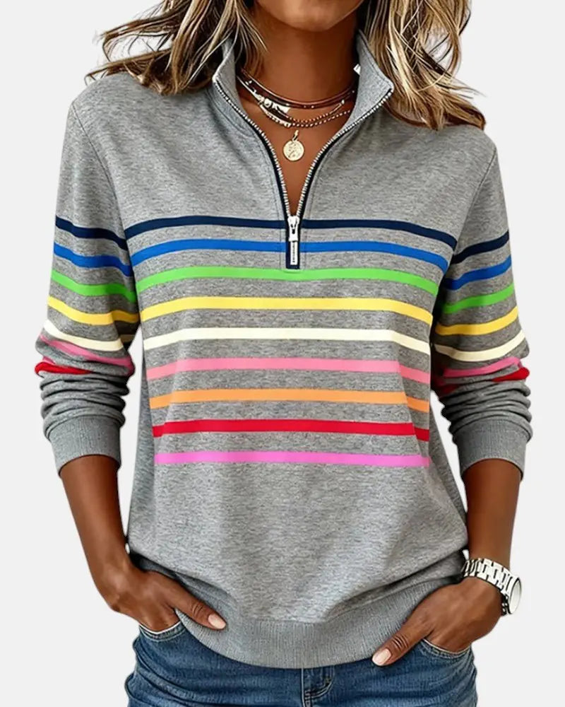 Women's Zip Jumper Quarter Zip Pullover Relaxed Fit - Gray