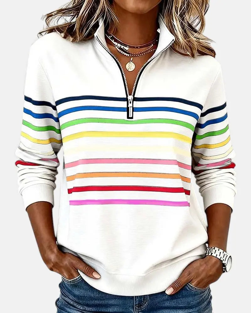 Women's Zip Jumper Quarter Zip Pullover Relaxed Fit - White