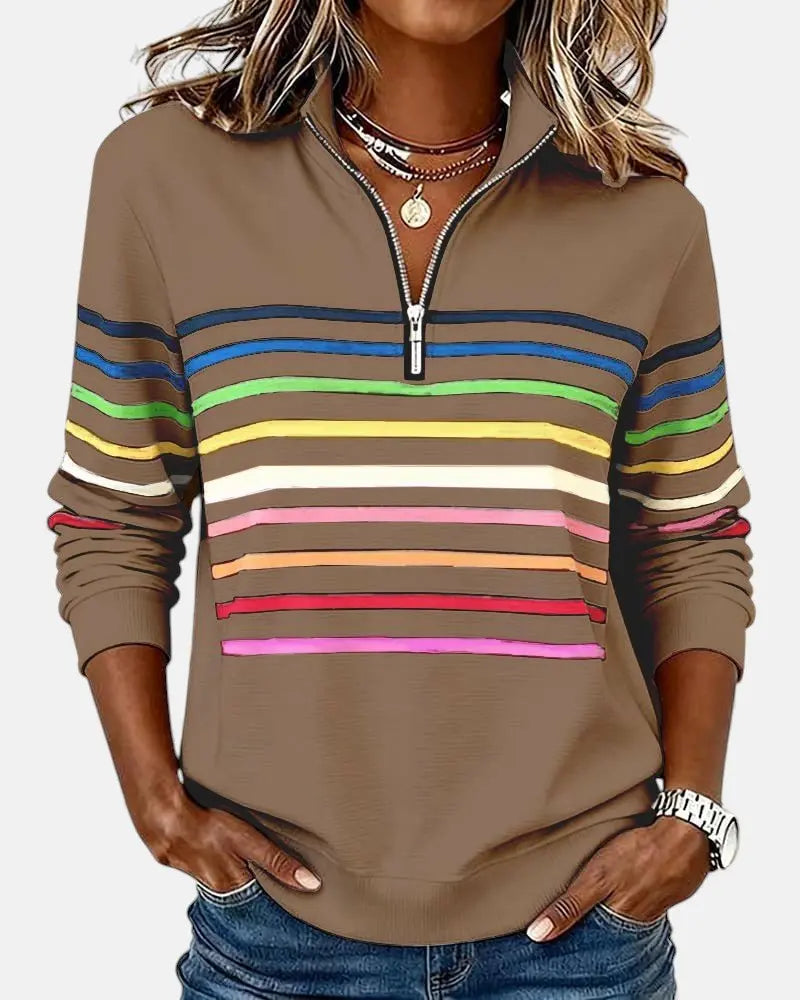 Women's Zip Jumper Quarter Zip Pullover Relaxed Fit - Khaki