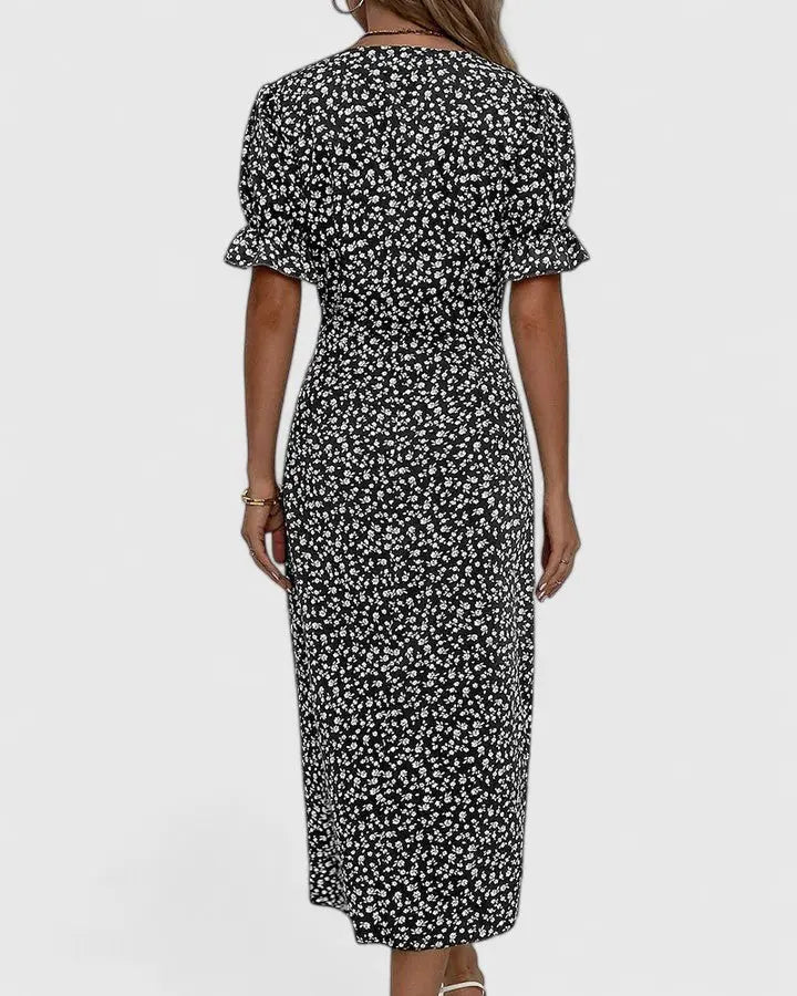 Wrap Midi Dress V-Neck Short Sleeve Floral Summer