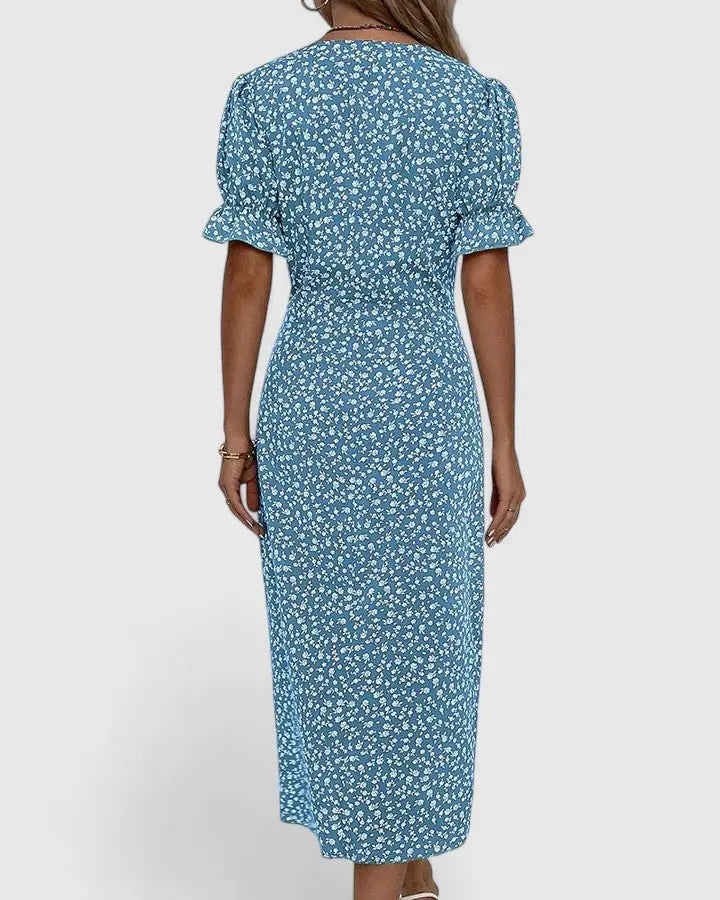 Wrap Midi Dress V-Neck Short Sleeve Floral Summer